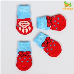 Носки нескользящие "Бантик", размер L (3,5/5 * 8 см), набор 4 шт, красно-голубые
