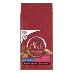 Сухой корм Purinа One medium/maxi для взрослых собак, говядина/рис, 10 кг