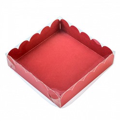 Коробка для печенья 12*12*3 см, Красная с прозрачной крышкой