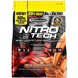 Muscletech, Nitro Tech, сывороточный изолят + рост сухой мышечной массы, вкус молочного шоколада, 4,54 кг (10 фунтов)