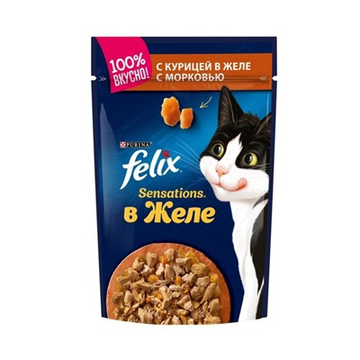 Влажный корм FELIX Sensations для кошек, курица/морковь в желе, пауч, 85 г