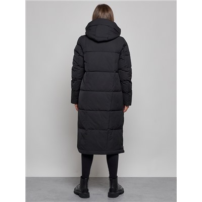 Пальто утепленное молодежное зимнее женское черного цвета 52351Ch