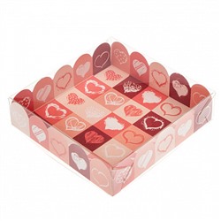 Коробка для печенья 12*12*3 см с прозрачной крышкой "Сердечки"
