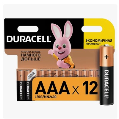 Батарейка DURACELL BASIC ААА 1.5V/LR03 (12 шт.) (Щелочной элемент питания)