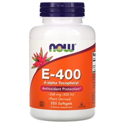 Now Foods, натуральный витамин E-400, 268 мг, 250 капсул