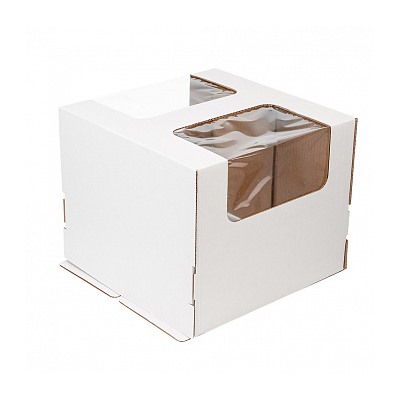 Коробка для торта 30*30*25 см, квадратное окно (самолет)