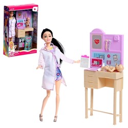 Кукла-модель шарнирная «Доктор Лиза» с малышом, мебелью и аксессуарами, в халате 7806282