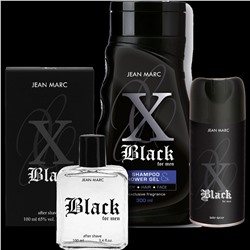 Набор подарочный JEAN MARC X BLACK 3 предмета: (Дезодорант спрей 150мл +лосьон п/бритья 100мл + Гель д/душа 300мл) в косметичке