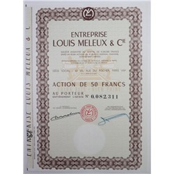Акция Компания Louis Meleux et Cie, 50 франков, Франция
