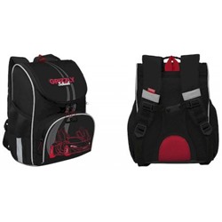 Рюкзак 1-4 класс школьный RAm-485-8/1 "Авто" черный - красный + сумка для сменной обуви 25х33х13 см GRIZZLY