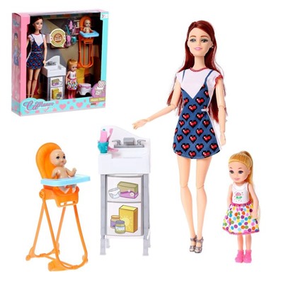 Кукла модель шарнирная "Стефани с малышами" с мебелью и аксессуарами МИКС 6887655