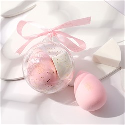 Набор спонжей для макияжа 2 шт. в новогоднем шаре (Розовый+Белый)