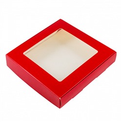 Коробка для печенья 16*16*3 см, красная с окном