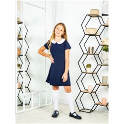 Школьное синее платье для девочки с белым вороником 82302-ДШ22
