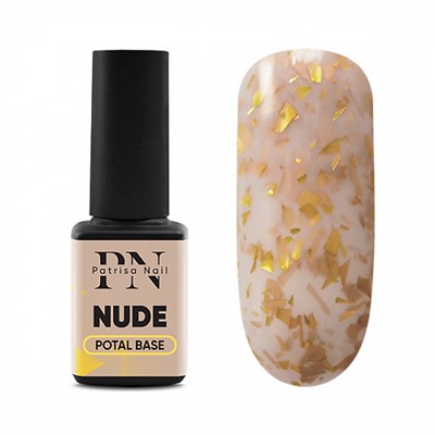 12 мл, Patrisa Nail, POTAL Nude base (каучуковая база нюд с золотой поталью)