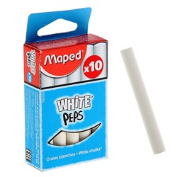 Мелки белые Maped White'Peps, в наборе 10 штук, круглые, специальная формула «без грязи» 1320309