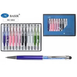 Ручка шариковая поворотная со стилусом, корпус цветной, цветные стразы, синяя МС-5802 Basir