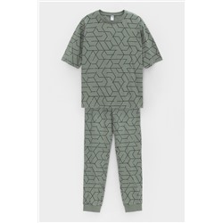Пижама для мальчика Crockid КБ 2823 зеленый чай, геометрия