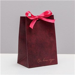 Пакет подарочный с лентой «От всего сердца», 13 × 19 × 9 см