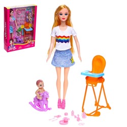 Кукла модель "Любимая Мама" с малышом, стульчиком и аксессуарами, МИКС 6974550