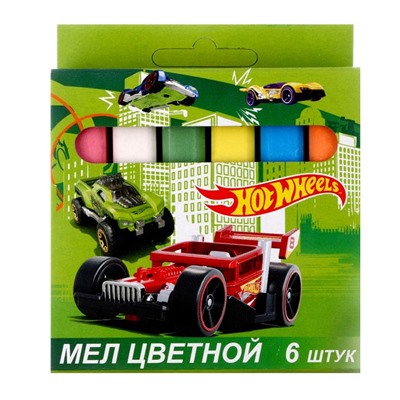 Мел цветной Hot Wheels, 6 шт. в картонной упаковке с европодвесом