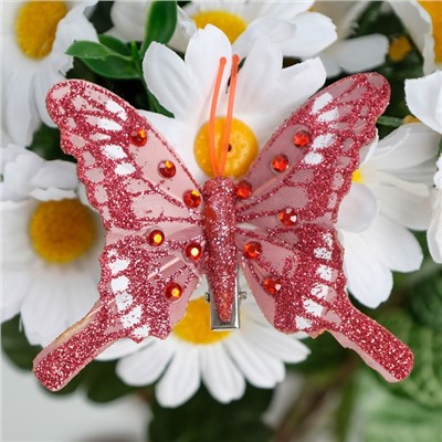 Бабочки для декора и флористики, на прищепке, пластиковые, розовые, микс, 5 см и 8 см
