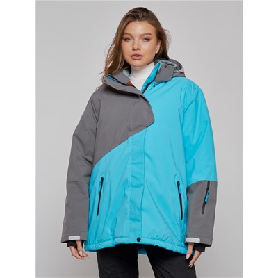 Горнолыжная куртка женская зимняя большого размера голубого цвета 2278Gl