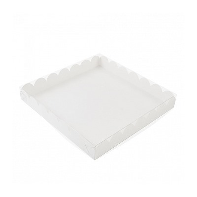 Коробка для печенья 21*21*3 см, Белая с прозрачной крышкой