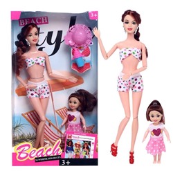 Кукла-модель шарнирная «Рита» с малышкой на пляже, с аксессуарами, МИКС 5066321