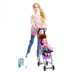 Кукла модель шарнирная "София" с малышом, коляской и аксессуарами МИКС 6887647