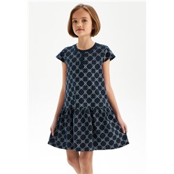 Трикотажное платье с морским принтом для девочки, цвет темно-синий