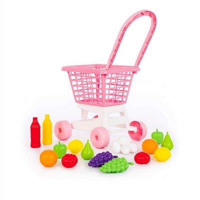 Тележка "Supermarket" №1 (розовая) + набор продуктов (в сеточке)