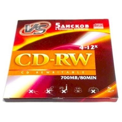 CD-RW 700Mb VS 80 4-12х 5 шт/бум. конверт (отгрузка кратно 5 шт)