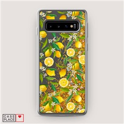 Жидкий чехол с блестками Сочные лимоны на Samsung Galaxy S10