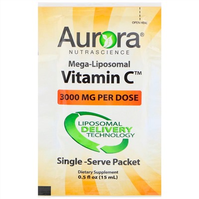 Aurora Nutrascience, Mega-Liposomal Vitamin C, липосомальный витамин C, 3000 мг, 32 порционные упаковки по 15 мл (0,5 жидк. унции)