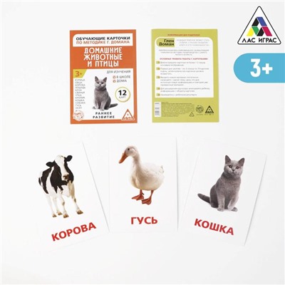 Обучающие карточки по методике Г. Домана «Домашние животные и птицы», 12 карт, А6