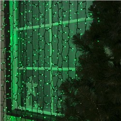 Гирлянда «Занавес» 2 × 3 м, IP65, УМС, тёмная нить каучук, 760 LED, свечение зелёное, 220 В