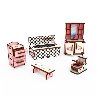 Цветной набор "Ванная комната" (розовый с цветами)