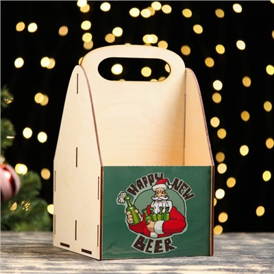 Ящик под пиво "С Новым Годом!" Дед Мороз и бутылки