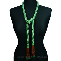 Колье-галстук из циркона жгут, кисточки из чешского стекла цв.св.зеленый, 108см