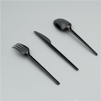 Набор одноразовой посуды "Вилка, ложка, нож, салфетка" черный, 16,5 см