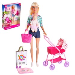 Кукла модель «Молодая мама», с пупсом, с аксессуарами, цвет бирюзовый 7878699