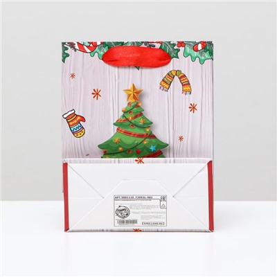 Пакет ламинированный "Ёлка с подарками", 11,5 x 14,5 x 6 см