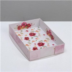 Коробка для кондитерских изделий с PVC крышкой «Цветы», 17 х 12 х 3 см