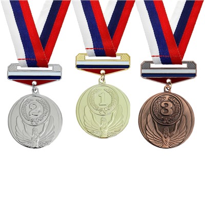 Медаль призовая с колодкой триколор, 1 место, золото, d=4,5 см
