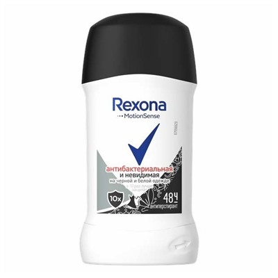 Дезодорант Стик Rexona Антиперспирант Антибактериальная и Невидимая на черной и белой одежде 40 мл