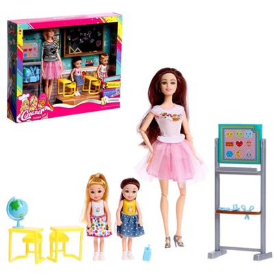 Кукла модель шарнирная "Первый учитель" с малышами, мебелью и аксессуарами МИКС 6887656