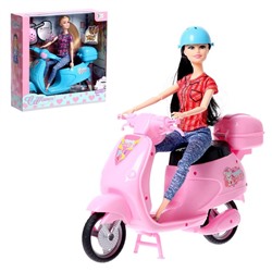 Кукла-модель шарнирная «Анжелика на мотопрогулке» с мопедом и аксессуарами, цвет розовый 9081275
