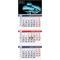 Календарь квартальный 2025 г. 3 спирали ОФИС "Год Змеи" 3-х бл.с бегунком 2-х цв. блок (086286) 31513 Хатбер