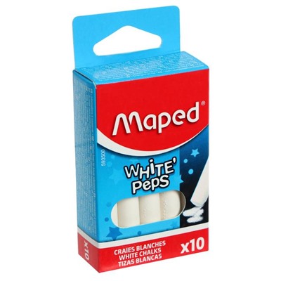 Мелки белые Maped White'Peps, в наборе 10 штук, круглые, специальная формула «без грязи»